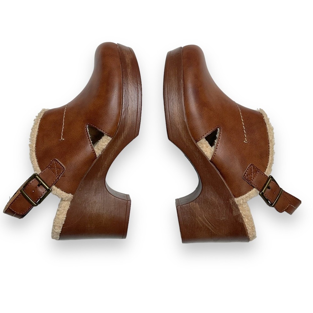 b.o.c. By Born Women Tan Brown Sherpa Lined Buckle Clogs Heels Size 11 NWOB $100 - Picture 7 of 11